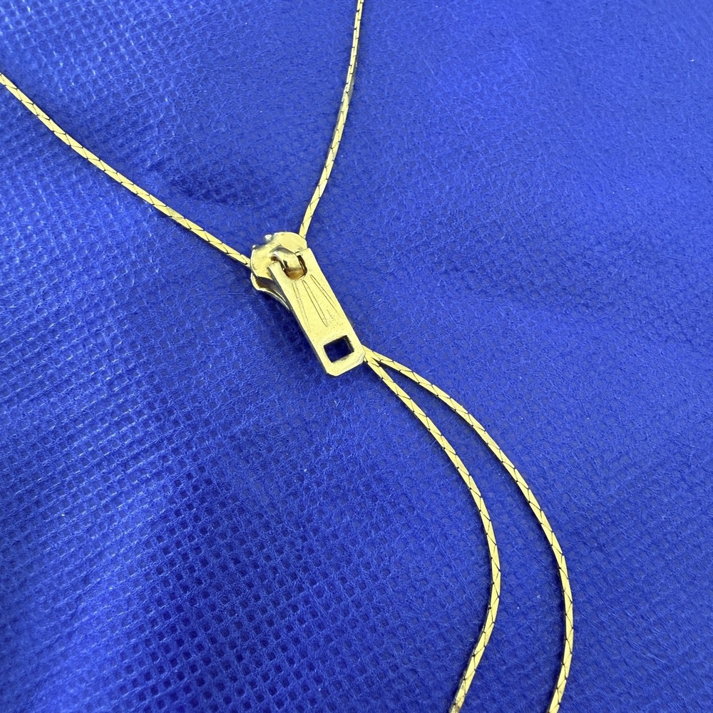 Gold Tone Zipper Pendant Lariat Necklace 28 Inch Bolo Chain Womens Fashion